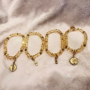Elegant Gold Beaded Charm Bracelet Set NWOT